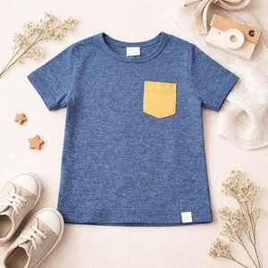Lulu & Roo Pocket Tee Size 2T Heathered Blue Mustard | Handmade USA